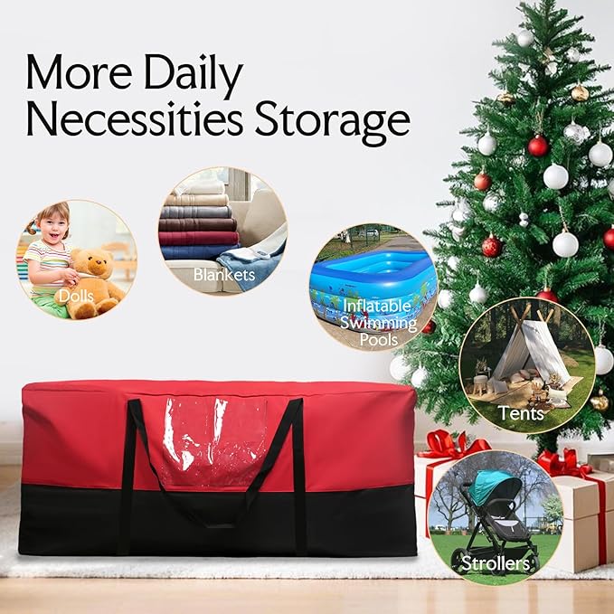 Christmas Tree Storage Bag,Fits Up 8 Ft Tall Artificial Trees,600D Oxford Material,Heavy Duty Tree Bag,Dampproof Storage Bag with Durable Reinforced Handles & Dual Zipper&Transparent Pocket
