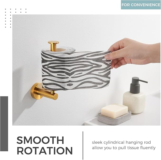 Vertical Tray Toilet Paper Holder, Aomasi 304 Stainless Steel Tissue Roll Hanger with Round Plate, Brushed Gold Bathroom Kitchen Paper Roll Dispenser Wall Mounted