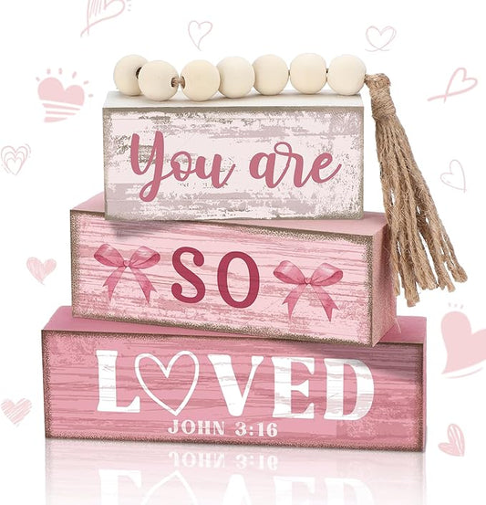 Yuntau 4 Pcs You Are So Love Wooden Farmhouse Heart Tiered Tray Decor Rustic Inspirational Quotes Wood Block Sign Gift Centerpiece Farmhouse Table for Desk Shelf Playroom