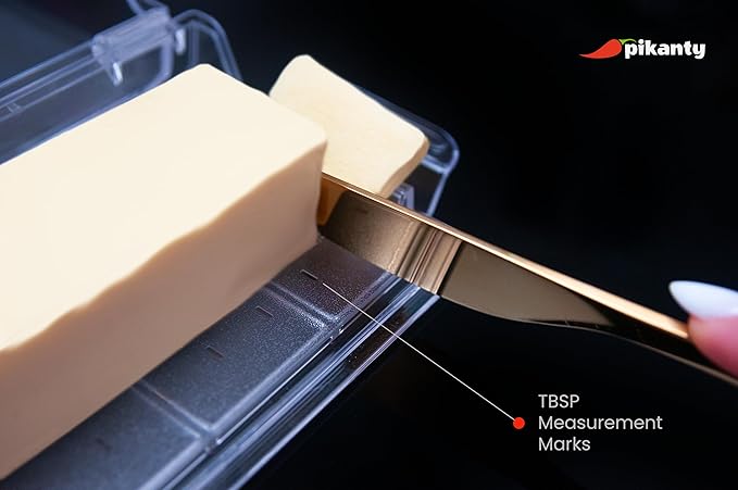 Pikanty Airtight Butter Dish with Hinged Lid - Large Plastic Butter Container for Countertop or Fridge, Fits East & West Coast Sticks, Dishwasher Safe, Made in USA