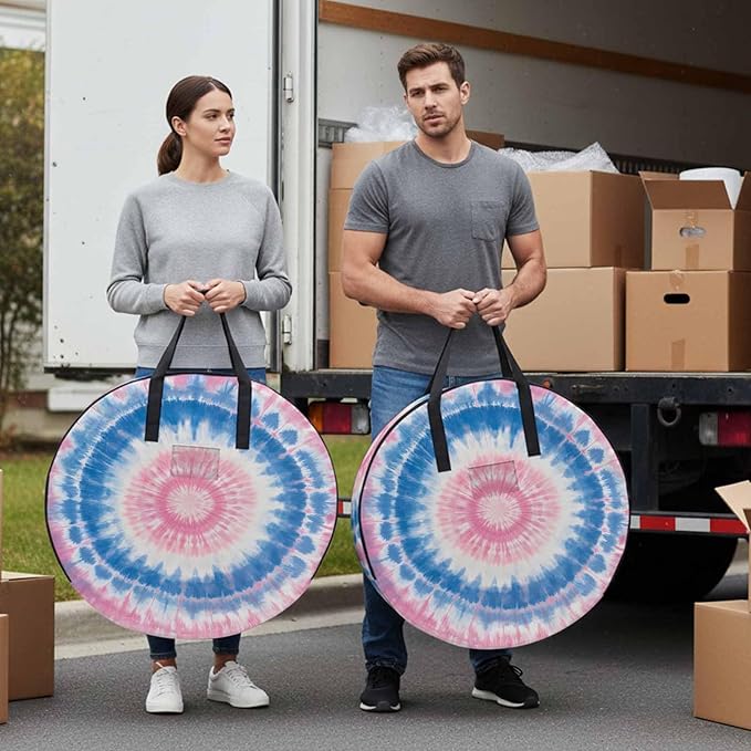 Storage Bag Blue Pink Tie Dye Round Storage Totes Bins Closet Organizers with Zippers & Handle Bohemian Tribal Style Clothes Storage Container for Bedroom Dorm Space Saving Packing Supplies Bags