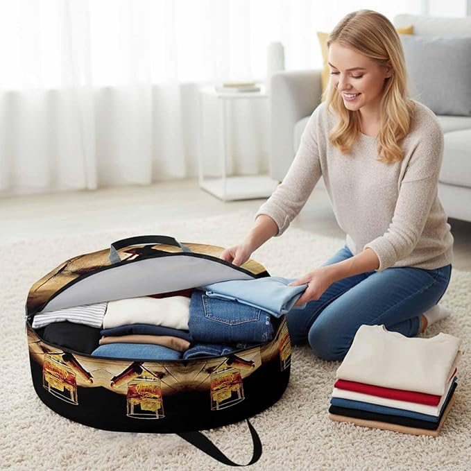 Storage Bag Whisky Glass Round Storage Totes Bins Closet Organizers with Zippers & Handle Wine Cigarettes Wood Clothes Storage Container for Bedroom Dorm Space Saving Packing Supplies Moving Bags