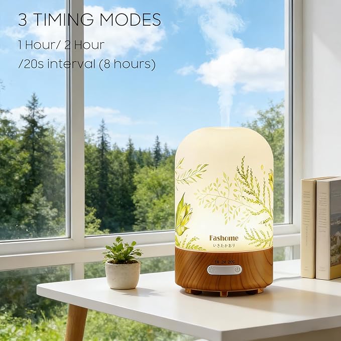 Essential Oil Diffuser, Hand Blown Glass Aromatherapy Diffuser, Ultrasonic Cool Mist Scent Aroma Humidifier, Diffuser Oil Machine Whisper Quiet with Auto Shut-Off for Home Bedroom Office(<25dB)