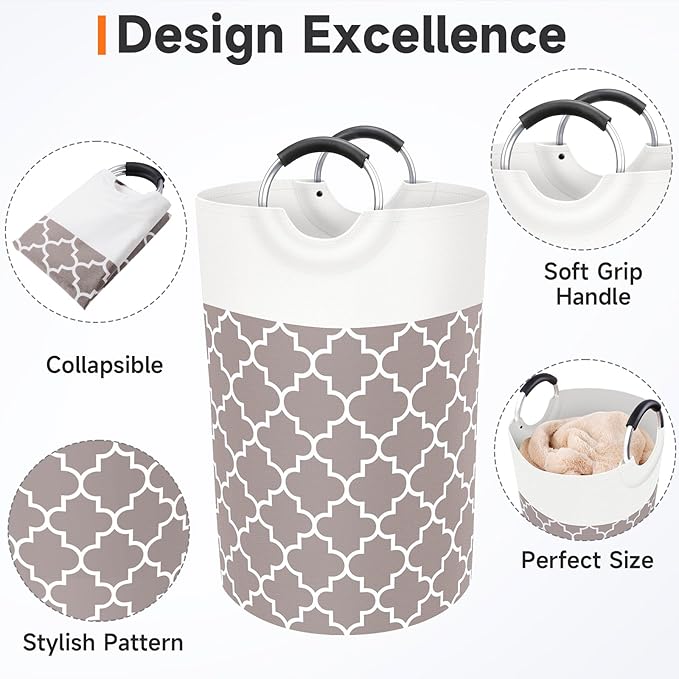 Fabspace Large Laundry Basket Laundry Hamper Bag Washing Bin Clothes Bag Collapsible Tall With Handles Waterproof Travel Bathroom College Essentials Storage For College Dorm, Family (Khaki)75L