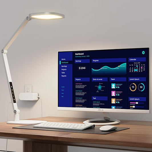 LitONES LED Desk Lamp for Home Office, Professional Eye-Caring Diffused Desk Light, 3 Color 10 Brightness Computer Light, Dimmable Office Lamp with Memory & Timer Func, Metal Swing Arm Table Lamp