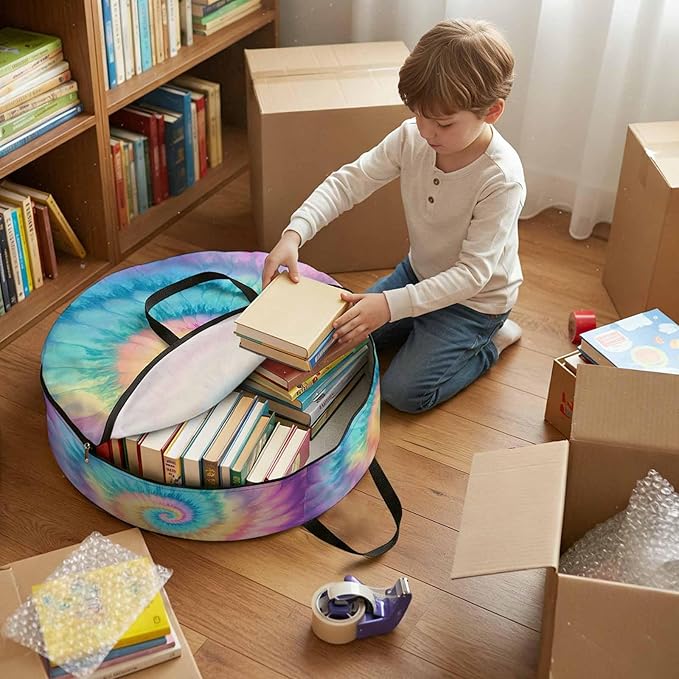 Storage Bag Colorful Tie Dye Round Storage Totes Bins Closet Organizers with Zippers & Handle Boho Tribal Style Clothes Storage Container for Bedroom Dorm Space Saving Packing Supplies Moving Bags