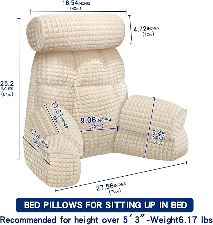 FXXUDVNIIN Back Pillow for Bed Sitting up – with 9.4" Armrest, for Reading, Gaming, Relaxing. Also Serves as tv Pillows for Sitting in Bed, Floor Pillow & Back Support for Adults.