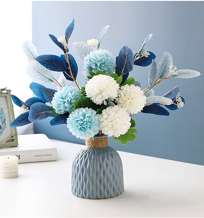 Artificial Flowers with Ceramic Vase Faux Hydrangea Flower Arrangements Table Centerpieces for Home Garden Party Wedding Decoration
