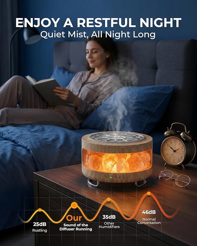 4-in-1 Ultrasonic Essential Oil Diffuser with Himalayan Salt Lamp, Humidifier & 7-Color LED Mood Light, Timer & Auto Shut-Off, Ultra-Quiet Aroma Diffuser for Bedroom, Office & Yoga –Beige