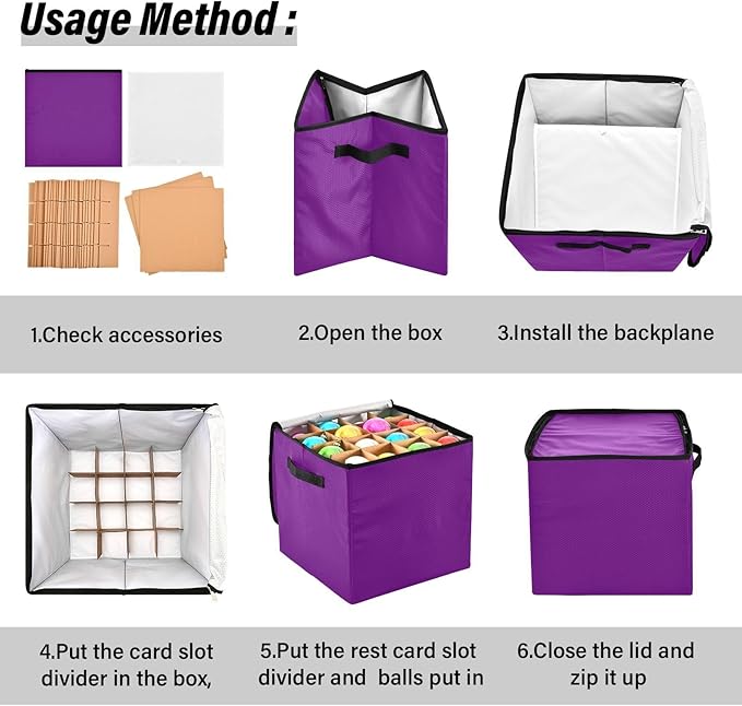 Purple Christmas Ornament Storage Basket Box Holiday Storage Container Cube with Adjustable Dividers for 64 Holiday Ornaments or Decorations Keeps Clean and Dry for Next Season