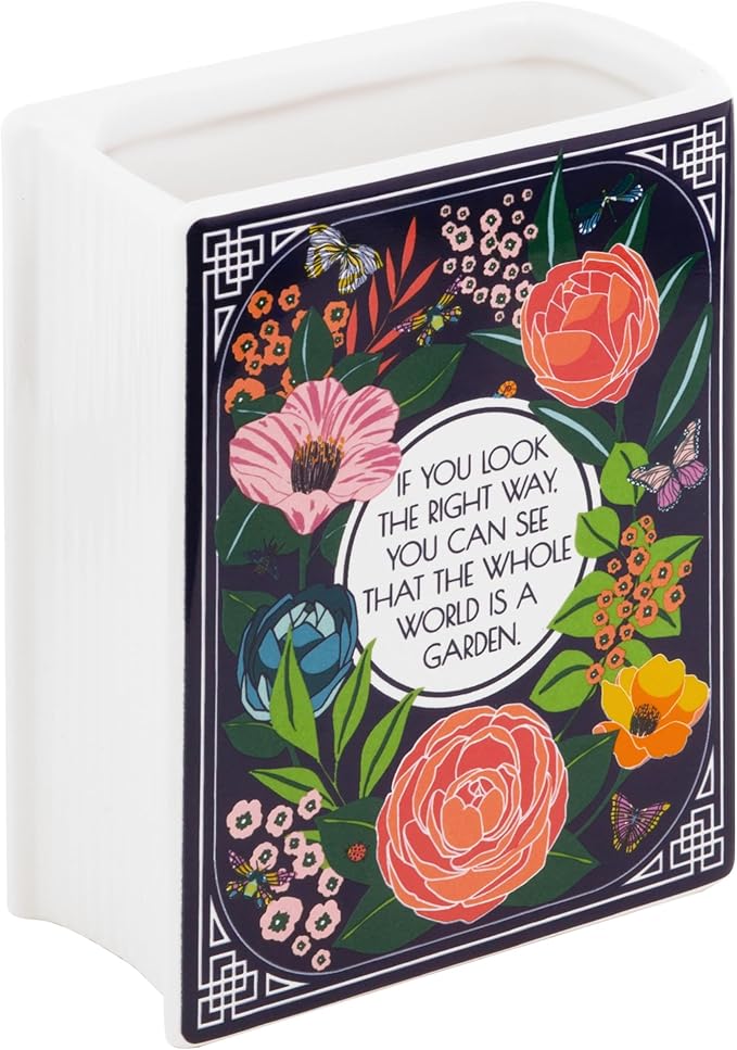 Steel Mill & Co Original Book-Shaped Decorative Vase, Ceramic Vases for Home Decor, Cute Bookshelf Decor, Unique Vase for Book Lovers (Small - Secret Garden)