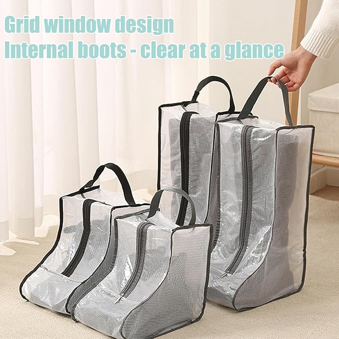Under Bed Shoe Storage Organizer, 2 Pack Waterproof Boot Storage Bag with Visual Window, Dust Proof Shoe Bags for Boots, Shoes, and Sneakers (A)