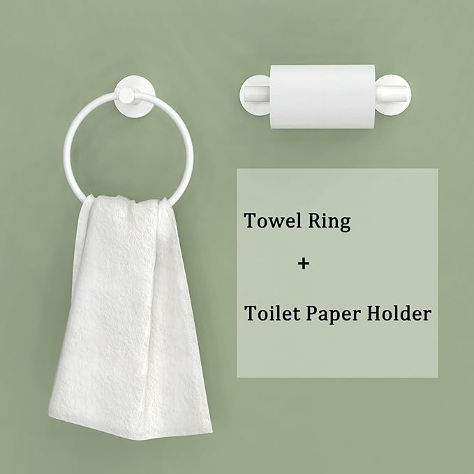 RARXTR White Toilet Paper Holder & Towel Ring SUS304 Stainless Steel 2pc Bathroom Hardware Set with Double Post Pivoting Toilet Paper Roll Holder Wall Mount & Bathroom Towel Holder Set