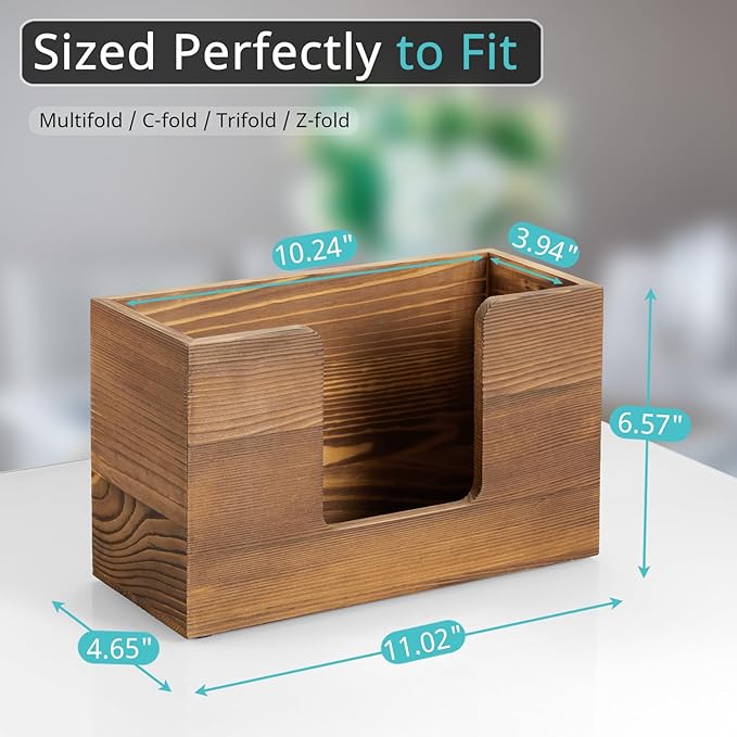 Paper Towel Dispenser Countertop, Burnt Wood Bathroom Paper Towel Holder, Napkin Holder for Kitchen, Countertop Multifold C-Fold, Z-Fold, Trifold Paper Hand Towel Dispenser for Bathroom Toilet