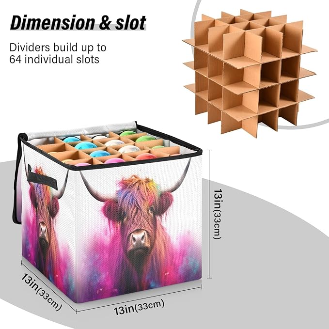 Kigai Highland Cow Christmas Ornament Storage Box with Zipper & Adjustable Dividers Holiday Ornament Organizer Xmas Storage Container, 64 Balls