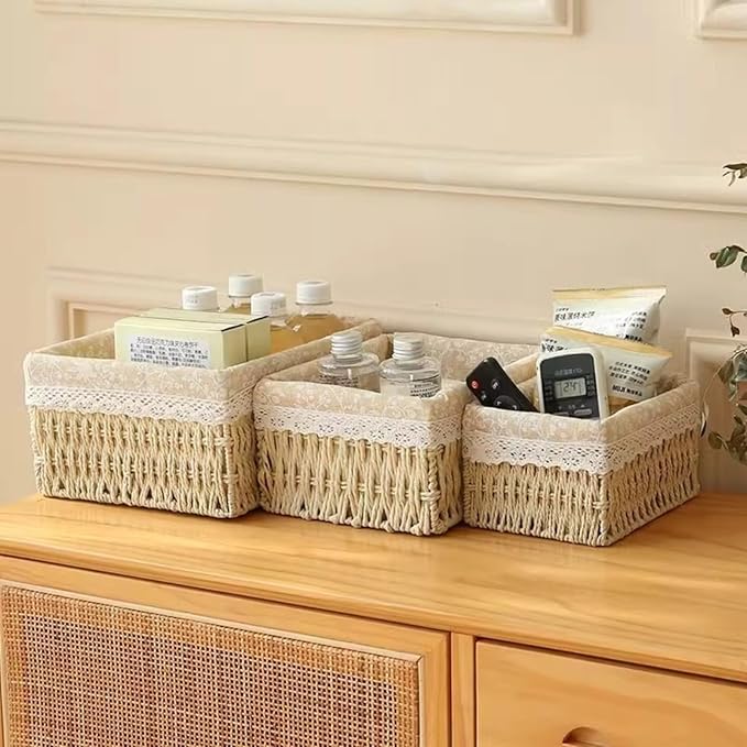 Straw storage box, living room coffee table, miscellaneous storage basket