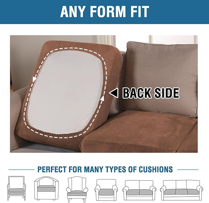 H.VERSAILTEX Velvet Stretch Couch Cushion Cover Plush Cushion Slipcover for Chair Cushion Furniture Protector Seat Cushion Sofa Cover (1 Piece Armchair Cushion Covers, Caramel Cafe)