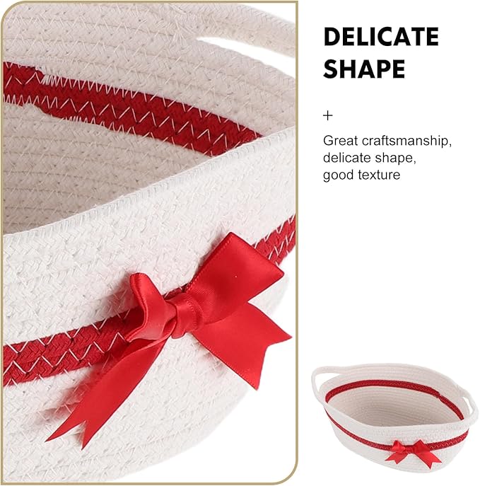 LOGOFUN Christmas Basket Empty with Bow Woven Cotton Rope Storage with Handles for Wedding Baby Showers Holiday Decor
