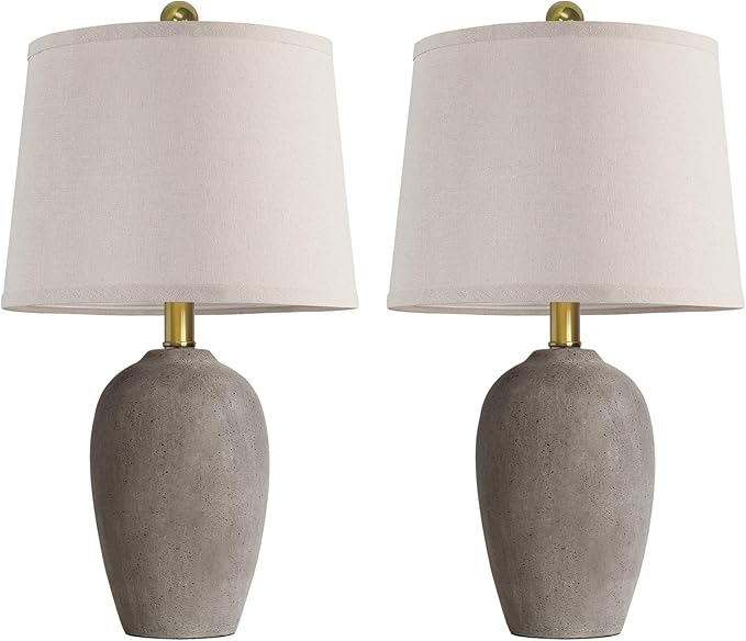AIEAMPDO 21'' Set of 2 Farmhouse Ceramic Table Lamps for Living Room Bedroom, Nightstand Rustic Brown Desk Lamp for Bedside End Table Entryway, 2 LED Bulbs Included