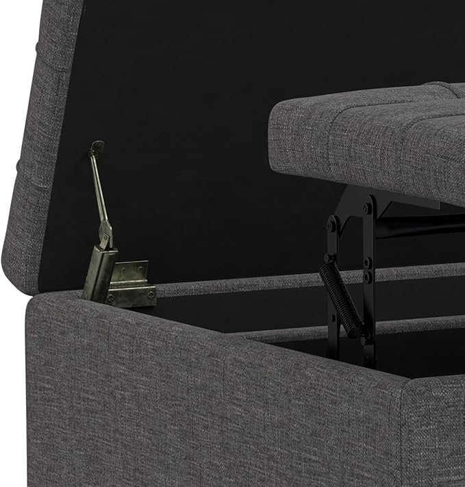 SIMPLIHOME Harrison Small Coffee Table Storage Ottoman - 30 inch Wide Upholstered Linen Look Fabric Square Lift-Top Ottoman in Slate Grey, Transitional Ottoman for Living Room with Hidden Storage