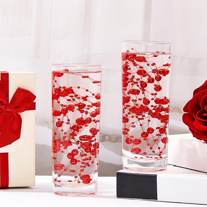 Tondiamo 24 Pcs Artificial Pearl String for Floating Candle Faux Pearls Beads String Garland Centerpiece Decoration for Vases Filler Wedding Spring Holiday Party Decor(Red)