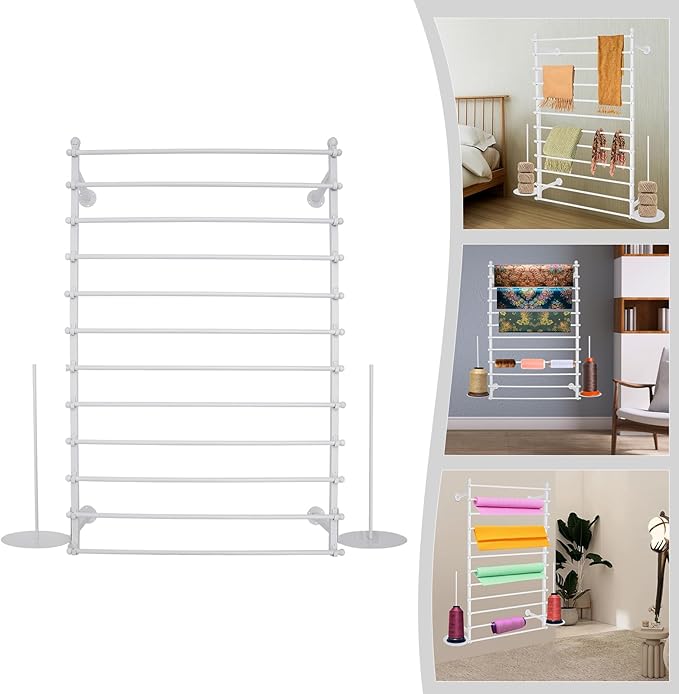 12-Layer Ribbon Holder Organizer Rack Wall Mounted Wrapping Paper Storage Rack Ribbon Dispenser Holder Wrapping Station Display Racks for Craft Room Florist Cake Shop(White)