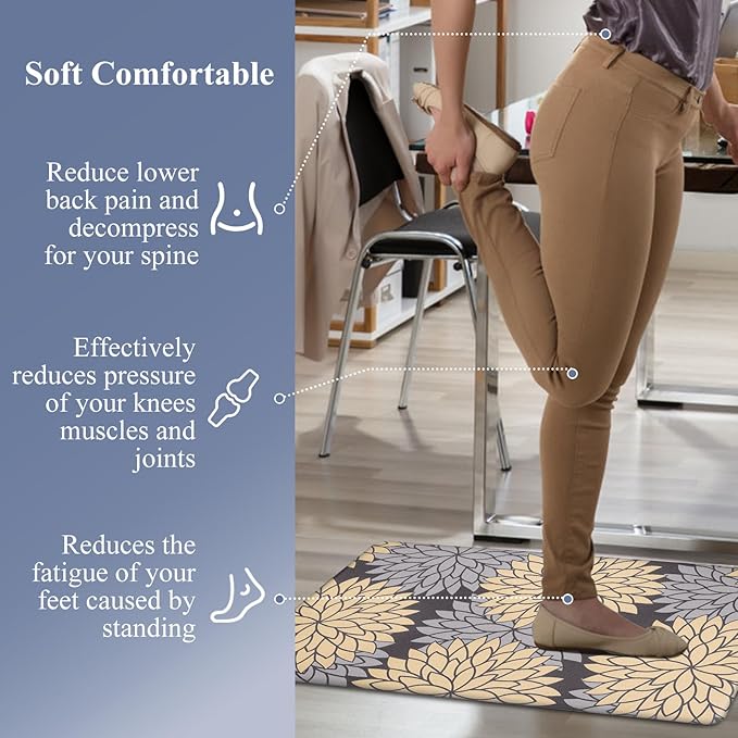 HEBE Anti Fatigue Kitchen Rugs Sets of 2, Non Slip Kitchen Mats for Floor, Waterproof Cushioned Comfort Standing Carpet for Kitchen Sink, Home Office, Laundry Room