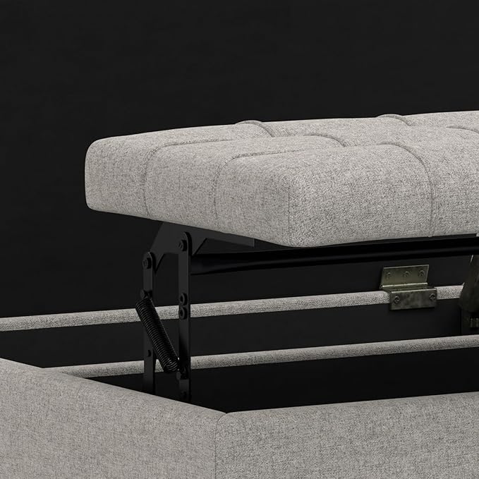 SIMPLIHOME Harrison Small Coffee Table Storage Ottoman - 30 inch Wide Upholstered Linen Look Fabric Square Lift-Top Ottoman in Cloud Grey, Transitional Ottoman for Living Room with Hidden Storage