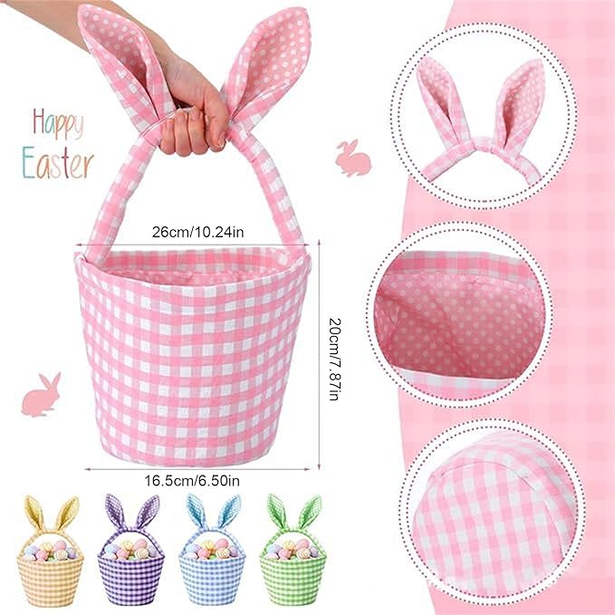 Colorful Striped Easters Basket Checkered Pattern Foldable Reusable Holiday Decors Storage Bin Striped Basket Party Supplies