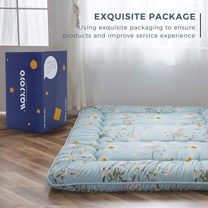 MAXYOYO Rustic Floral Korean Floor Mattress Japanese Futon Mattress, Foldable Roll Up Camping Mattress Floor Lounger Couches and Sofas Mattress Topper King Size