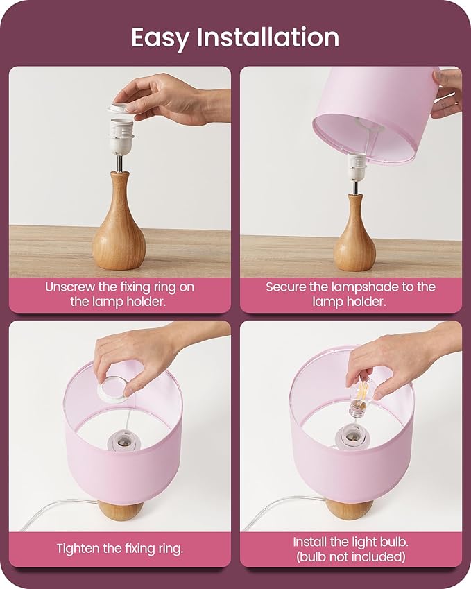 Small Table Lamp, 14.2" Cute Little Desk Lamp with Wood Bottle-Shaped Base & Pink Linen Lampshade, Bedside Lamp with Cable, E26 Base, Bulb Not Included, for Bedroom, Natural MP09TL05