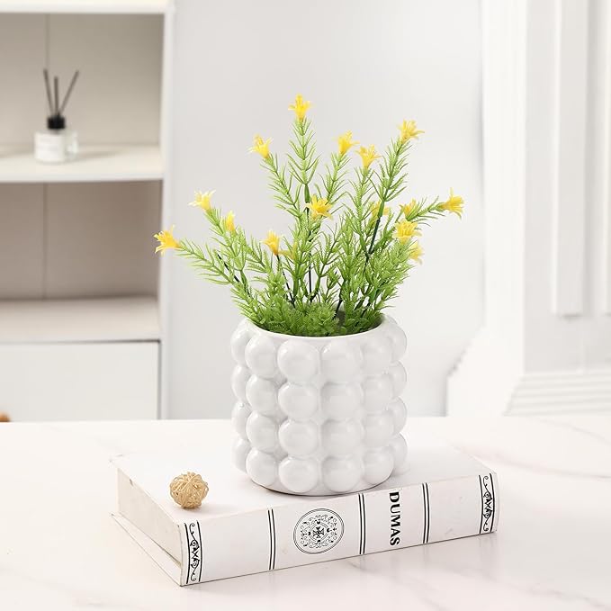 Bubble Vase, White Ceramic Vase, Small Short Vase, Ceramic Flower Vases for Home Decor, Decorative Vases for Living Room, Bedroom, Office, Shelf, Coffee Table, 5 Inches
