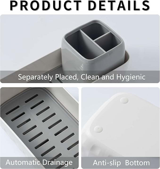 Vowupt Toothbrush Holder for Bathrooms, Toothbrush Organizer Countertop for Toothbrush Storage, Toothbrush and Toothpaste Holders Set with 3 Slots, Tooth Brushing Cup Caddy for Family-White