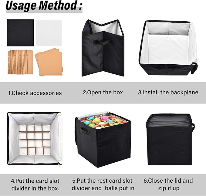 Black Christmas Ornament Storage Basket Box Holiday Storage Container Cube with Adjustable Dividers for 64 Holiday Ornaments or Decorations Keeps Clean and Dry for Next Season