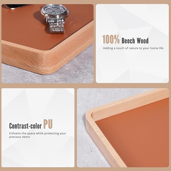 ProCase Wooden Valet Tray for Men, Wood Catch-All EDC Organizer, Nightstand, Entryway Bedside Dump Holder, for Wallets, Keys, Watches, Phones, Loose Change, Trinkets -LightBrown