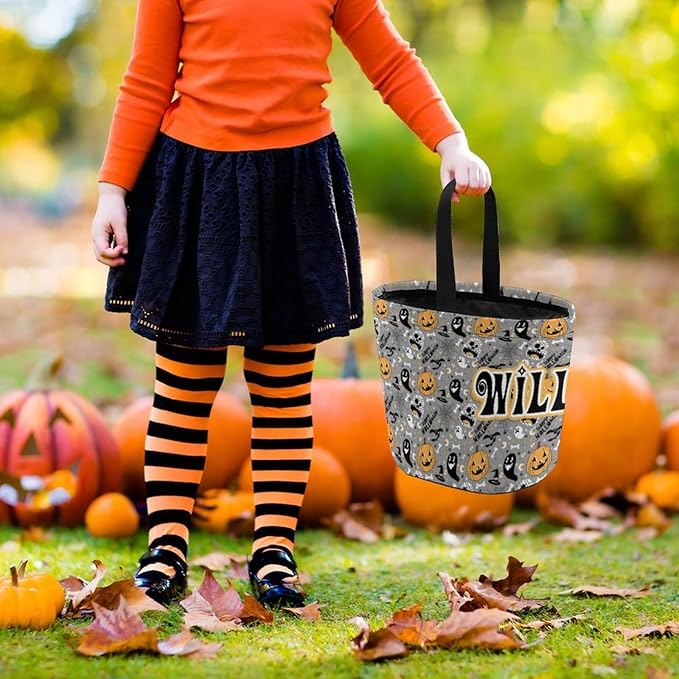 Personalized Halloween Trick or Treat Candy Bag with Name Custom Text Party Tote Bucket Halloween Candy Basket Gift (Bag-3)