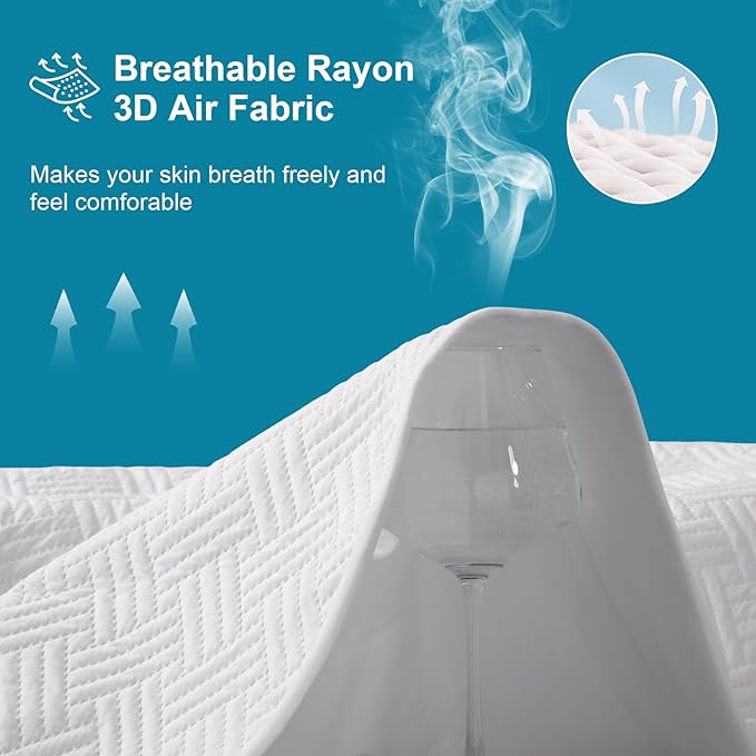 GOPOONY Waterproof Mattress Protector King Size - Breathable, Noiseless, Ultra-Soft Bed Cover, Mattress Pad Cover with Deep Stretchable Pockets 8"-21" (White)