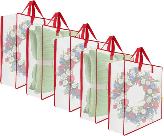 5 Pack Moving Bags, Wreath Storage Bag, Garland Container, Clear Storage Bags with Handles and Zippers Moving Bag for College Carrying, Bedding, Toys Organizer, Under the Bed Storage