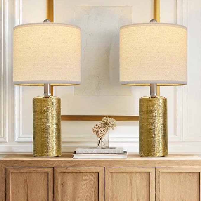 G-SAFAVA 20.5" Small Table Lamps for Living Room Lamp Set of 2 Ceramic Lamps for Bedroom Bedside Lamps Modern Boho Lamps for Night Stands Farmhouse Nightstand Lamp Side End Table Lamp, Gold