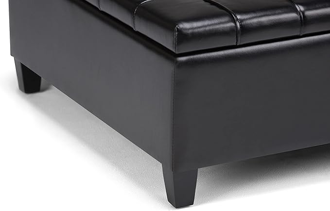 SIMPLIHOME Harrison Coffee Table Storage Ottoman - 36 inch Wide Upholstered Vegan Leather Square Lift-Top Ottoman in Midnight Black, Transitional Ottoman for Living Room with Hidden Storage