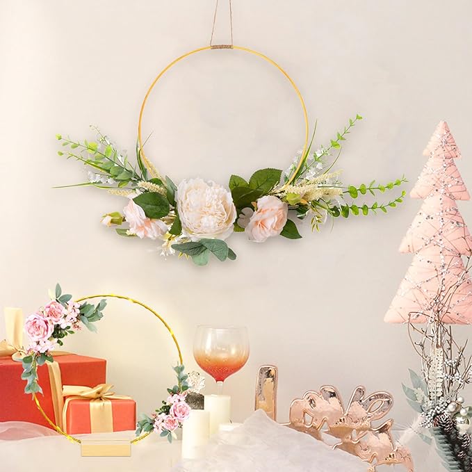 Centerpiece Table Decorations 10Pcs 12 Inch,Metal Floral Hoop Wedding centerpieces for Tables with Lights.Wreath Gold Hoop Rings for Home Decorations Wedding Table Decorations and Party Table Decor.