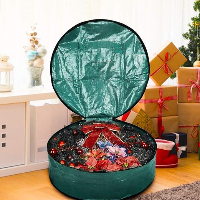ProPik Christmas Wreath Storage Bag 30" - Garland Holiday Container with Tear Resistant Material - Featuring Heavy Duty Handles and Transparent Card Slot - 30” X 8” (Green)