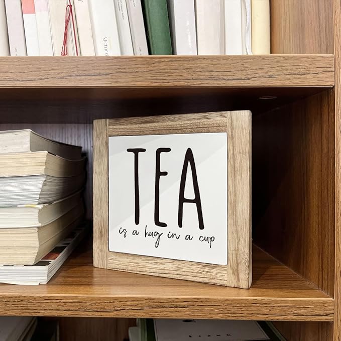 Tea is A Hug in A Cup, Wooden Box Signs for Home Decor, Rustic Wooden Table Sign, Teas Bar Decors, Teas Station Wood Decors, Farmhouse Kitchen Decor for Shelf, Tea Lover Gift
