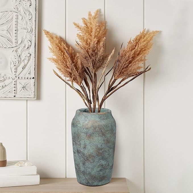 Briful Rustic Vintage Ceramic Vase, 9.06'' Farmhouse Table Decor with Wide Mouth, Large Decorative Vase for Home Decor, Living Room, Entryway & Shelf Styling, Patina