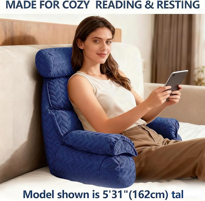 FXXUDVNIIN Back Pillow for Bed Sitting up – with 9.4" Armrest, for Reading, Gaming, Relaxing. Also Serves as tv Pillows for Sitting in Bed, Floor Pillow & Back Support for Adults.