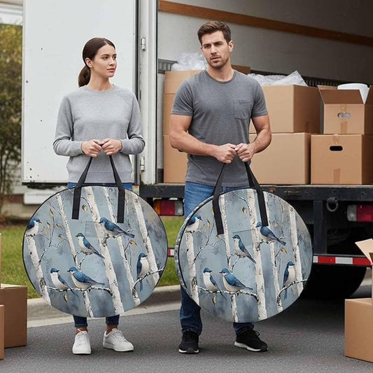30 Inch Round Storage Bag 2 Pack,Spring Tree Trunk Branch Bird Waterproof Wreath Storage Container with Handles&Zipper Animal Leaves Oil Painting Closet Organizer Bags Garland Box