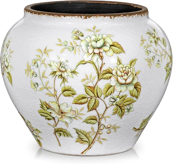 Hollyone White Vase Ceramic Chinoiserie Porcelain Vase 7inch Flower Vases Classic Decorative Floral Vases for Bedroom Living Room Console Table Accent Shelf Tabletop Home Decor