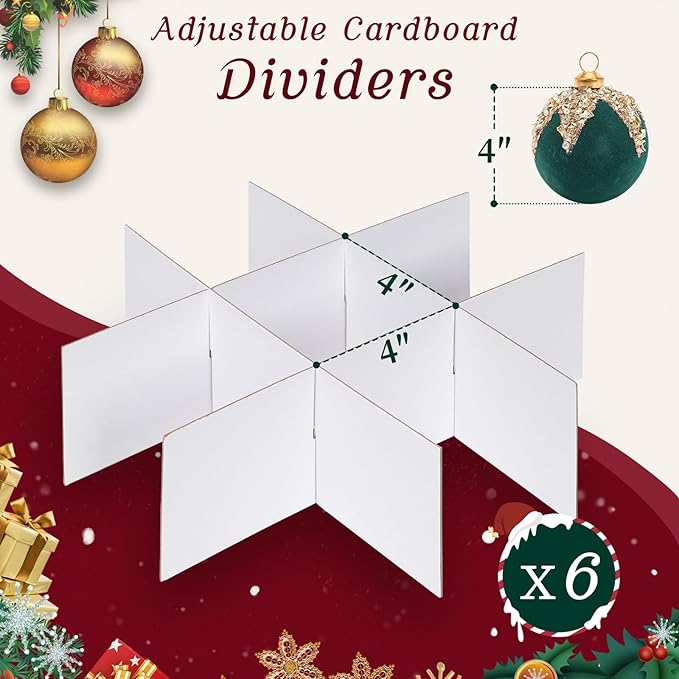 Christmas Ornament Storage Box with Adjustable Dividers Zippered Top Stores up to 54 Holiday Ornaments (4 Inch) Xmas Ball Decorations Organizer Storage Container Bin