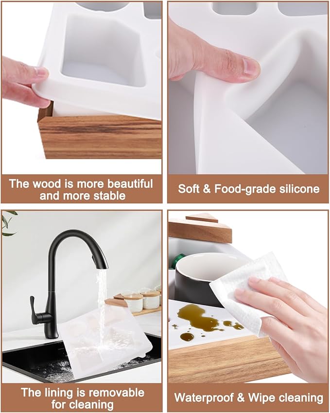 Couch Cup Holder Tray, Silicone Acacia Wooden Couch Caddy with Cup Holder for Snacks, Drinks, Remotes, Waterproof Cup Holder for Couch, Organizer, Couch Drink Holder, Pillow, Easter Gifts