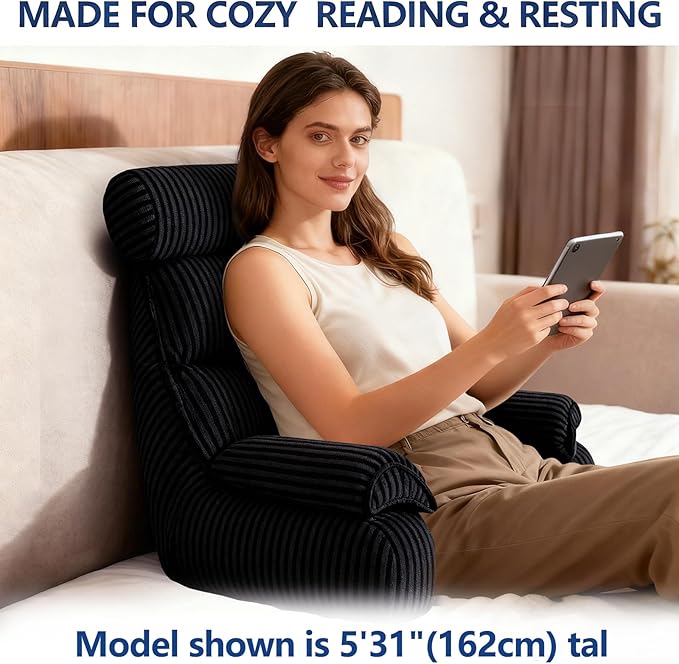 FXXUDVNIIN Back Pillow for Bed Sitting up – with 9.4" Armrest, for Reading, Gaming, Relaxing. Also Serves as tv Pillows for Sitting in Bed, Floor Pillow & Back Support for Adults.